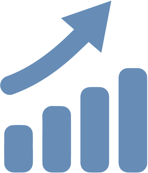 Blue bar chart with a rising arrow representing OEE Improvements